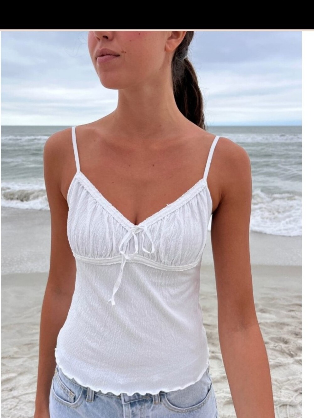 Women’s White Lace-Trim Cami Tank Top